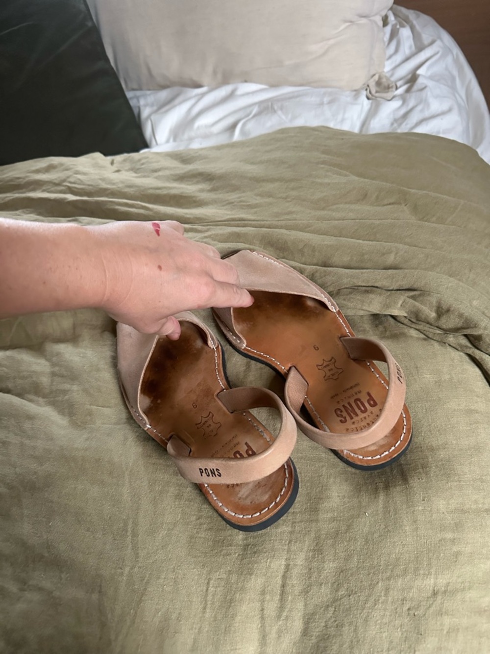 Pons Avarcas Sandals Neutral Beige Leather Slip-On Flats - Picture 3 of 4